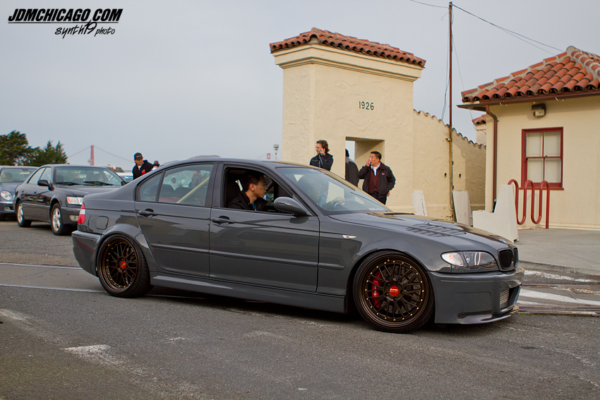 Grey e46 Sedan on Bronze BBS LM's with some baller gold bolts